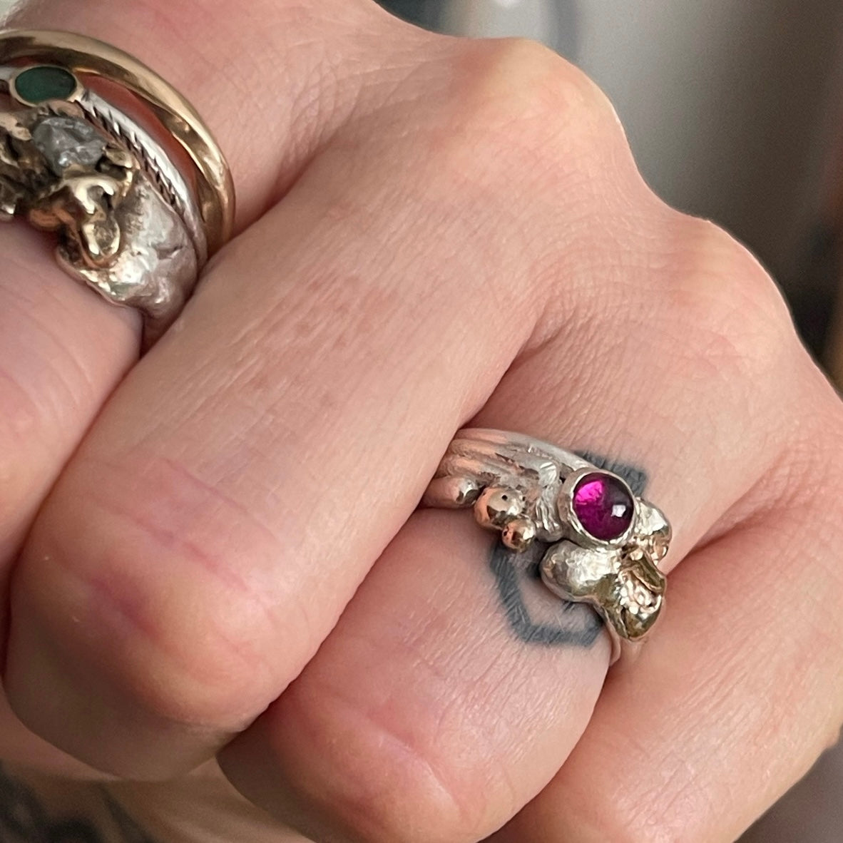 Galactica Ring Rhodonite Cabochon