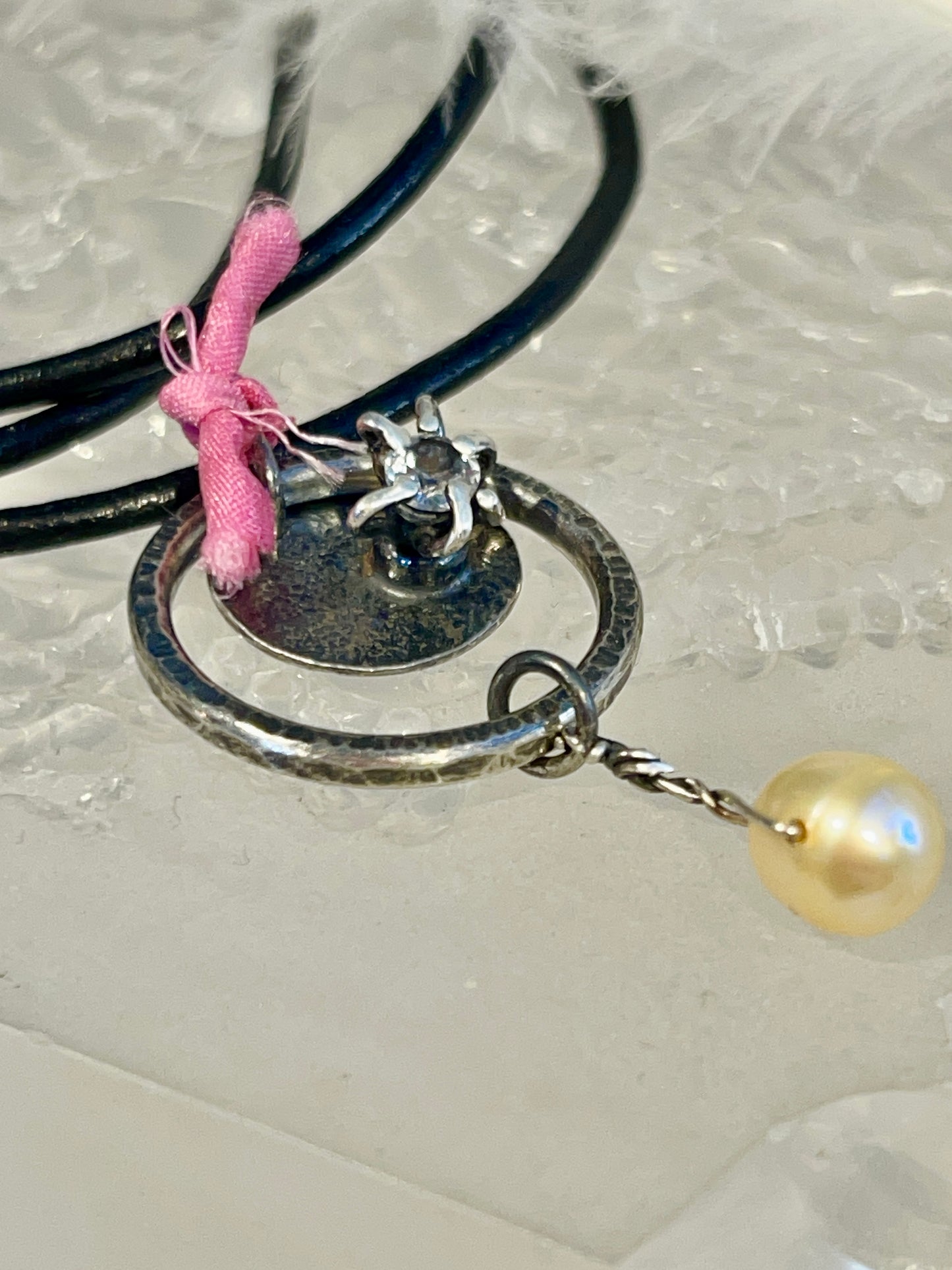 Silk, Leather and Pearl pendant