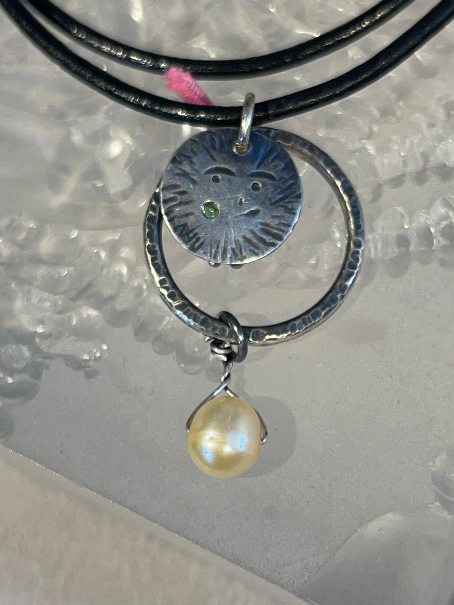 Silk, Leather and Pearl pendant